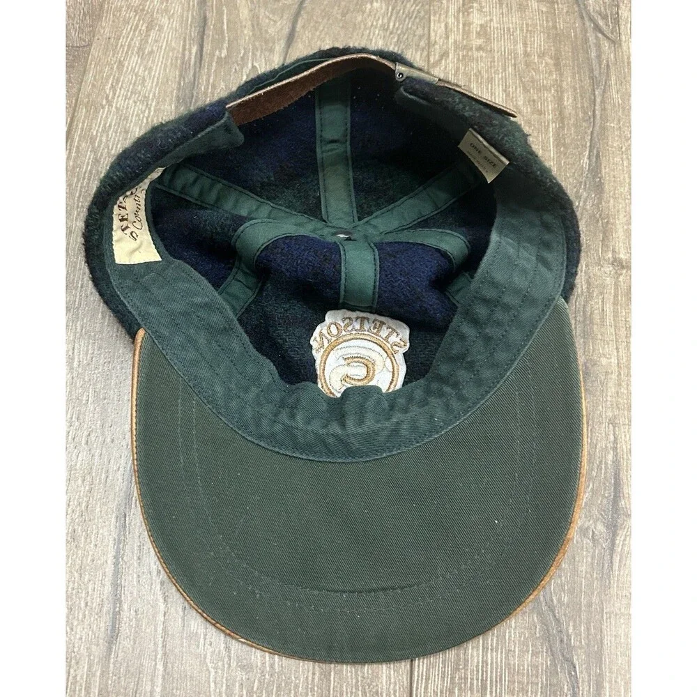 Vintage Stetson Country Wool Plaid Leather Strapback Hat Cap Blackwatch USA
